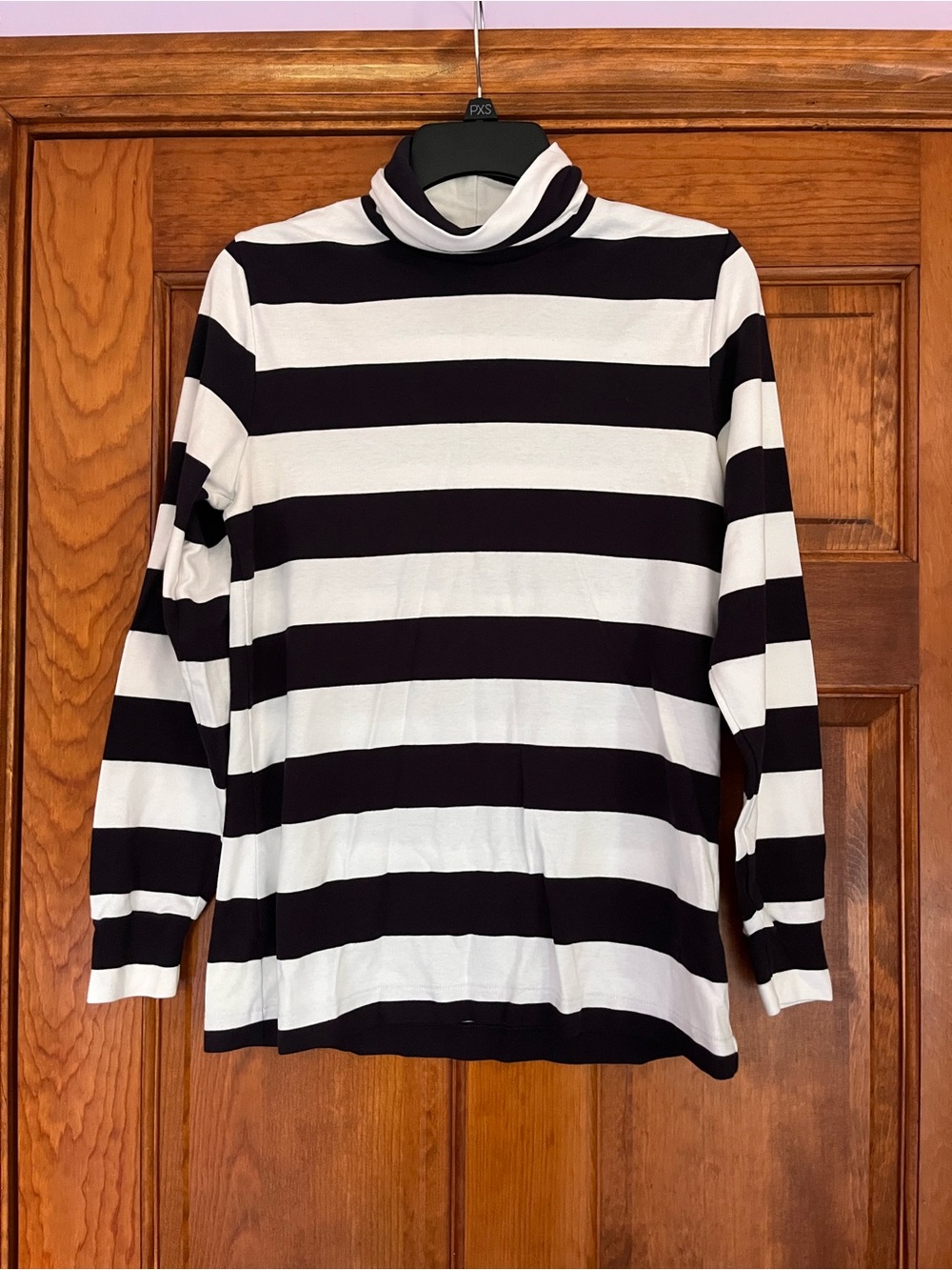 Lands' End Black & White Striped Turtleneck Long Sleeve Top